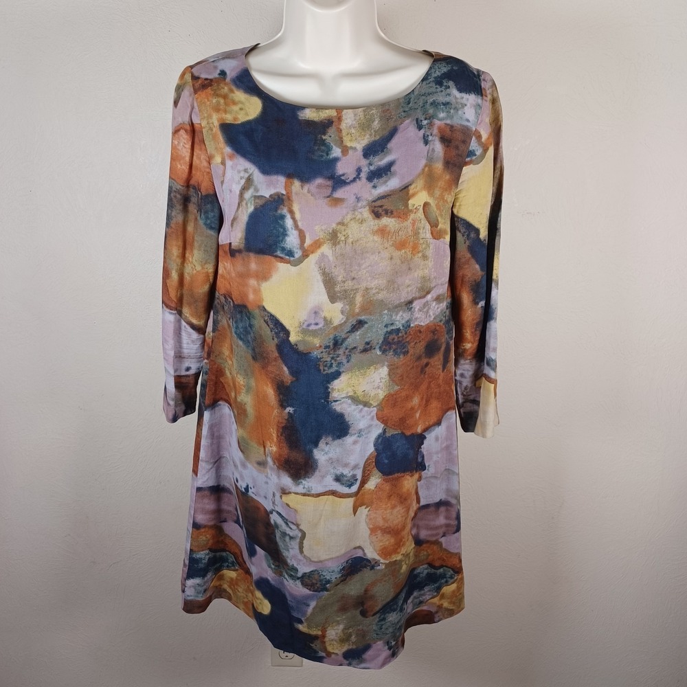 Maeve Elenora Watercolor Shift Dress Artsy Romantic Long Sleeve Mini Dress‎ XS